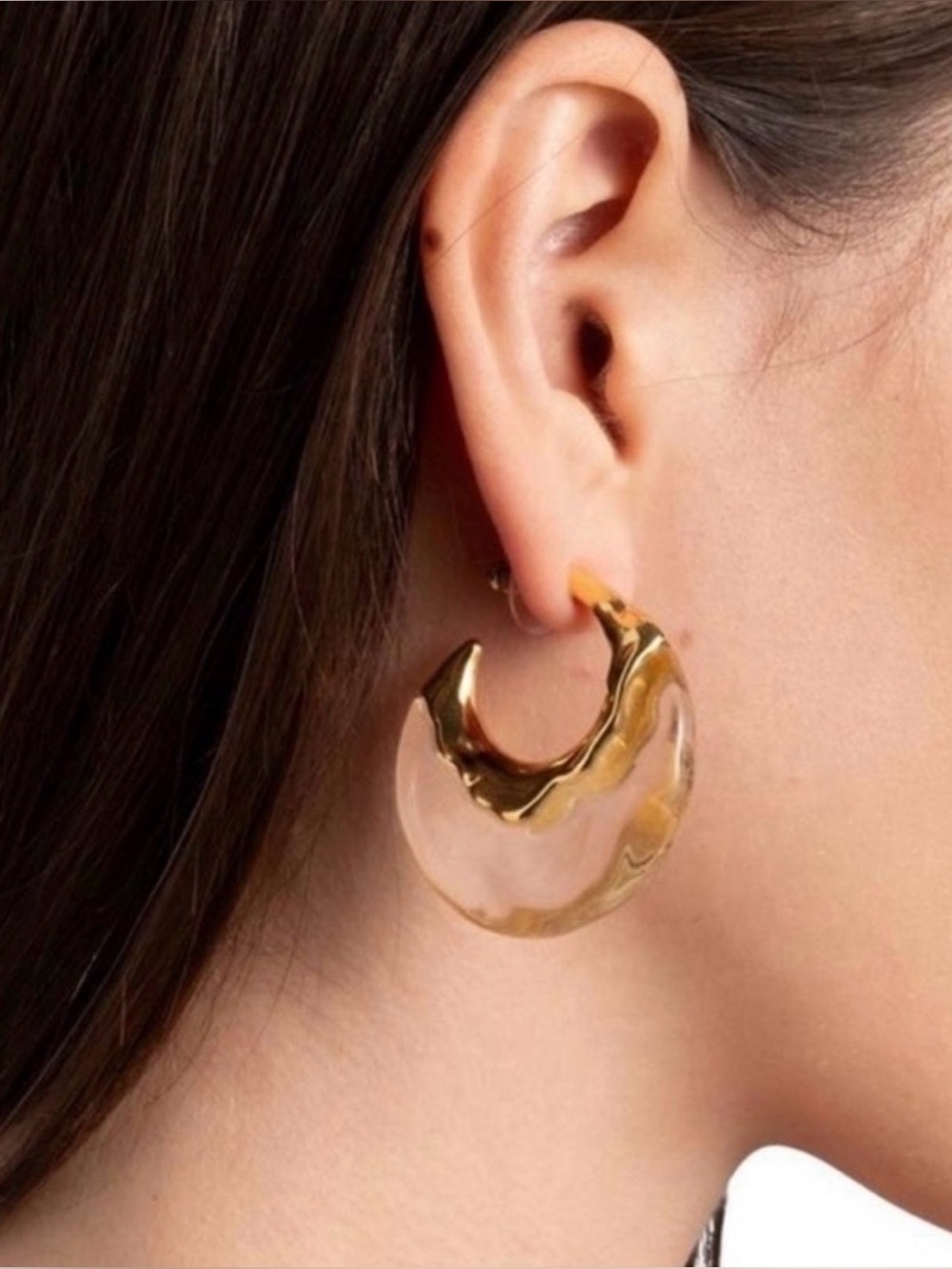 NEW Alexis Bittar Liquid Lucite Puffy Hoop Earrings Gold Clear JN21 AU